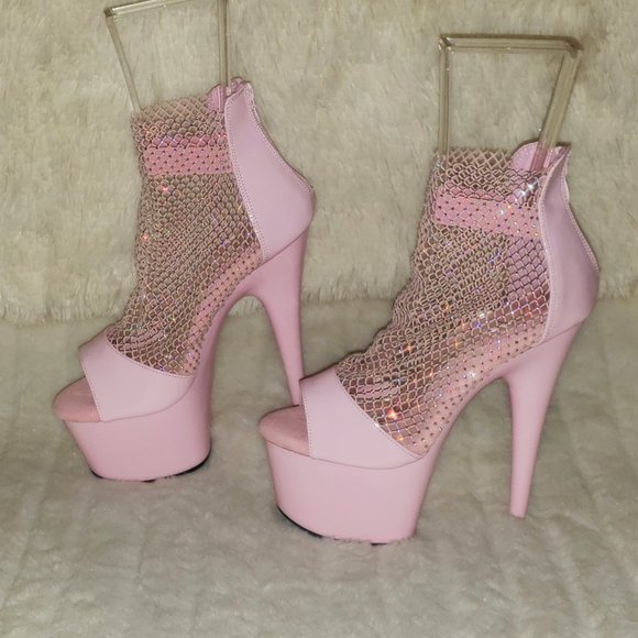 Baby Pink Stretch Rhinestone Mesh High Heel Platform Shoes 765 Adore RM - Picture 14 of 15